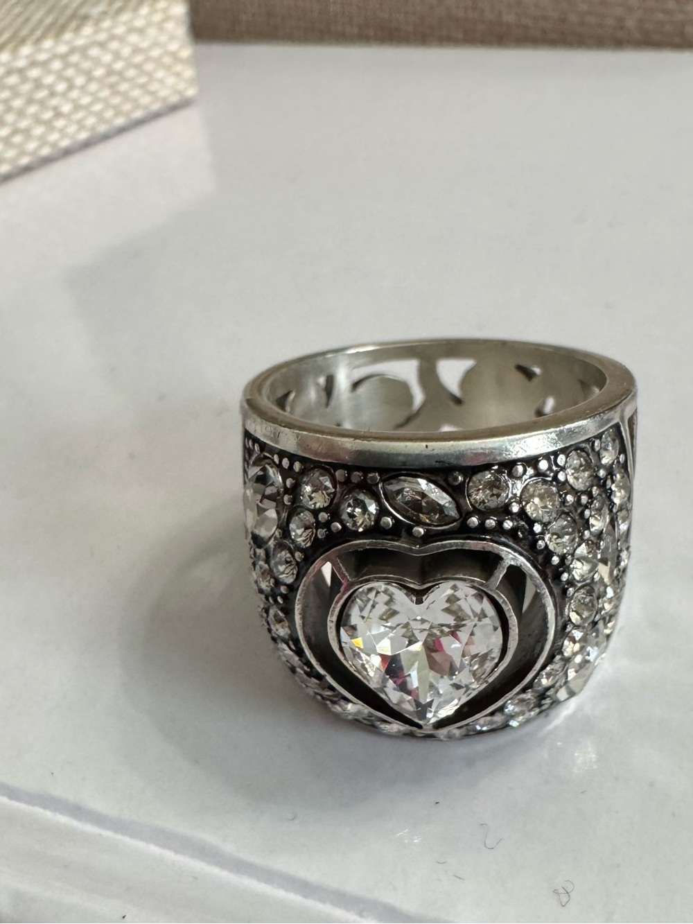 Brighton Silver & Black Heart Crystal Statement Ring w/ Clear surrounding stones - Picture 10 of 11